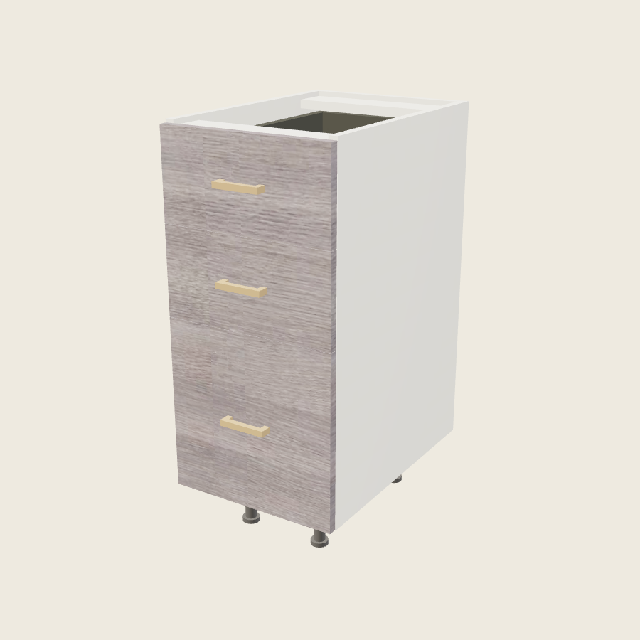Torino Gray Wood Three Drawer Vanity Base - 3VDB15 — 2020 catalog rendering; finish and installed options are illustrative