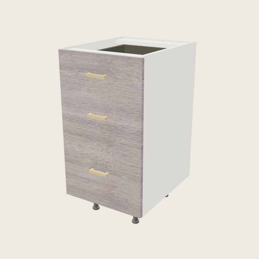 Torino Gray Wood Three Drawer Vanity Base - 3VDB18 — 2020 catalog rendering; finish and installed options are illustrative