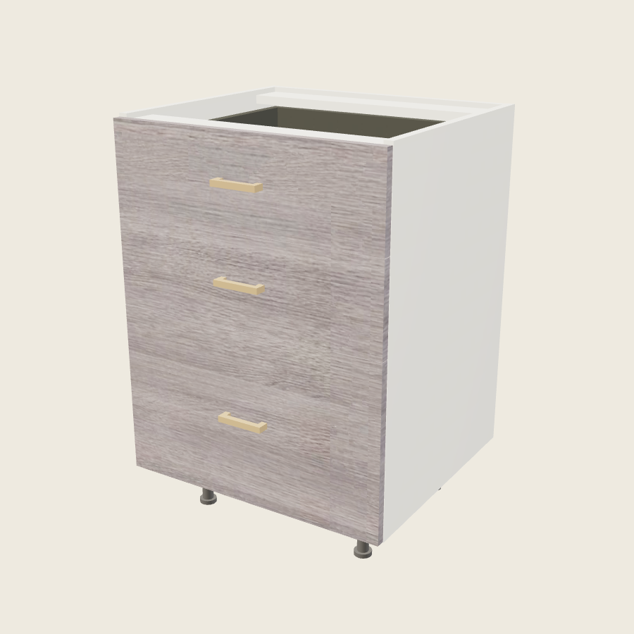 Torino Gray Wood Three Drawer Vanity Base - 3VDB24 — 2020 catalog rendering; finish and installed options are illustrative