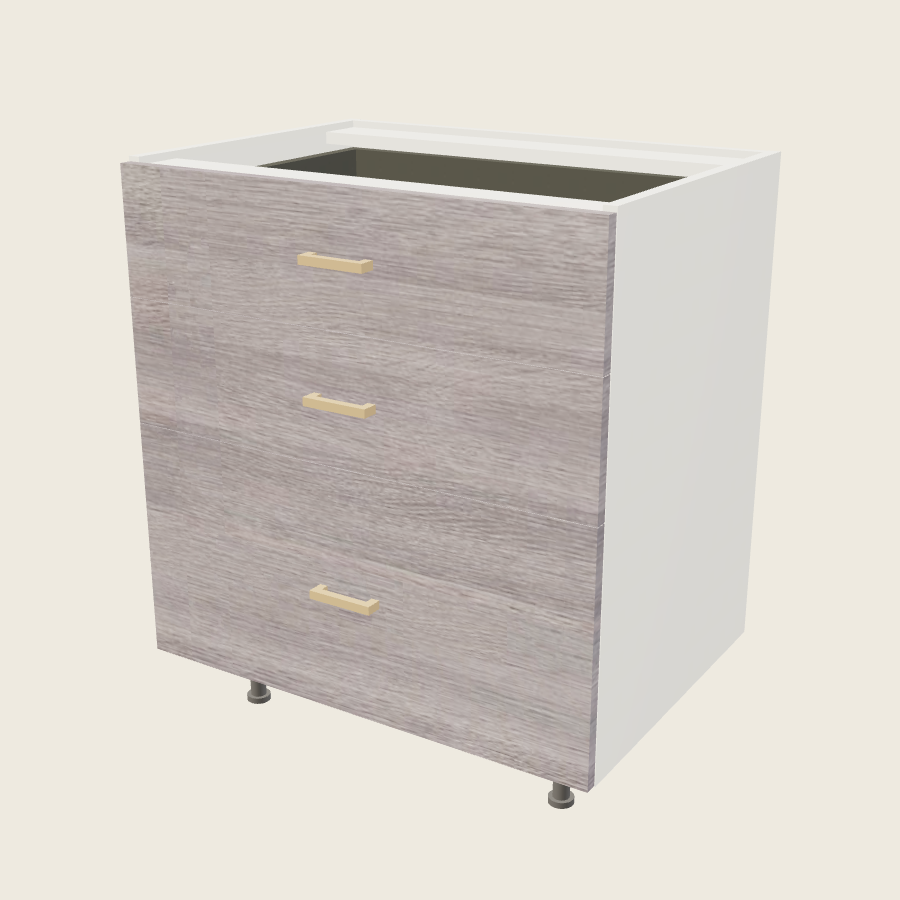 Torino Gray Wood Three Drawer Vanity Base - 3VDB30 — 2020 catalog rendering; finish and installed options are illustrative