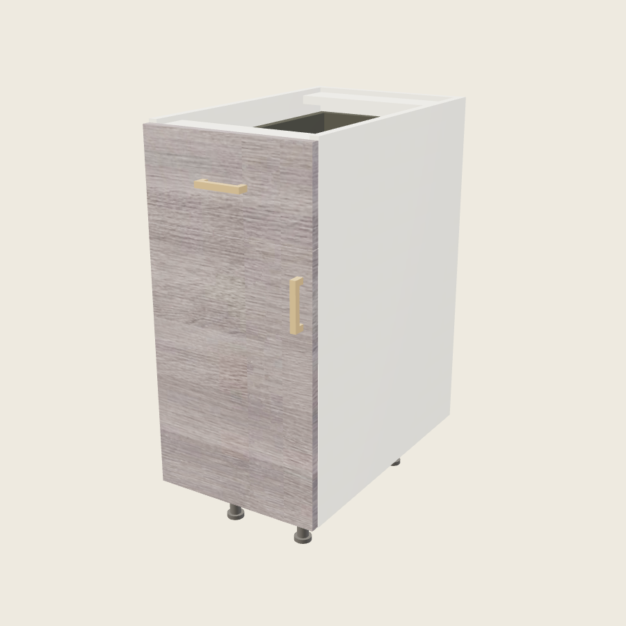 Torino Gray Wood Single Door Single Drawer Base - B15 — 2020 catalog rendering; left-hand arrangement shown; finish and installed options are illustrative