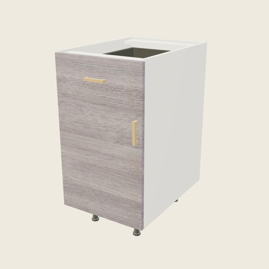 Torino Gray Wood Single Door Single Drawer Base - B18 — 2020 catalog rendering; left-hand arrangement shown; finish and installed options are illustrative