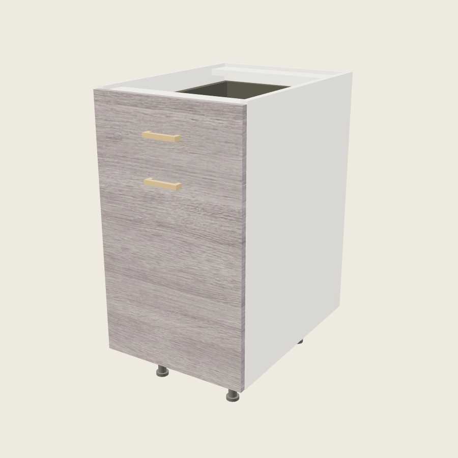 Torino Gray Wood Single Door Single Drawer Bases with Double Trash Can Pullout - B18TCPO — 2020 catalog rendering; finish and installed options are illustrative