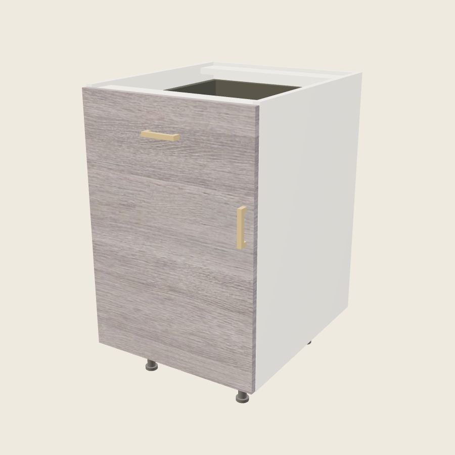 Torino Gray Wood Single Door Single Drawer Base - B21 — 2020 catalog rendering; left-hand arrangement shown; finish and installed options are illustrative