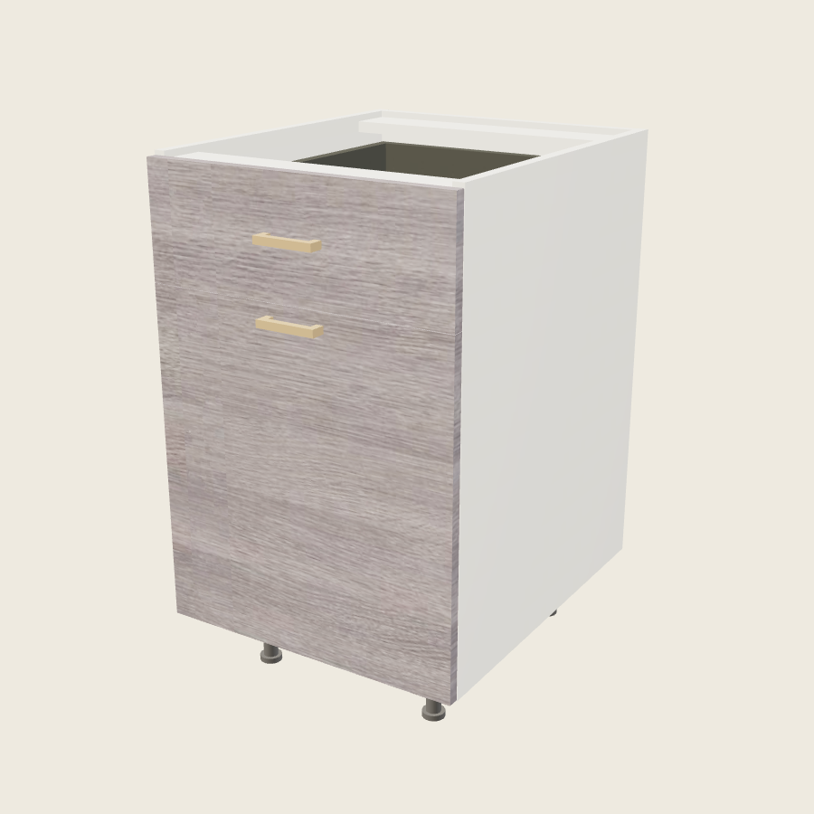 Torino Gray Wood Single Door Single Drawer Bases with Double Trash Can Pullout - B21TCPO — 2020 catalog rendering; finish and installed options are illustrative