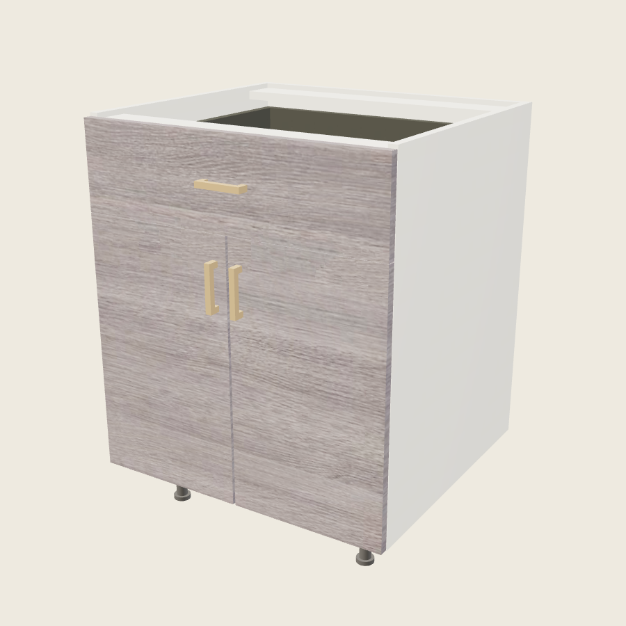Torino Gray Wood Double Door Single Drawer Base - B27 — 2020 catalog rendering; finish and installed options are illustrative