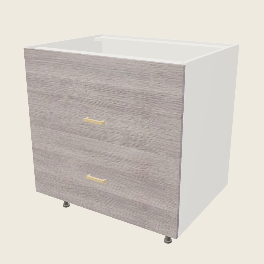 Torino Gray Wood Two Drawer One False Drawer Front Range Base - RB3DB33 — 2020 catalog rendering; finish and installed options are illustrative