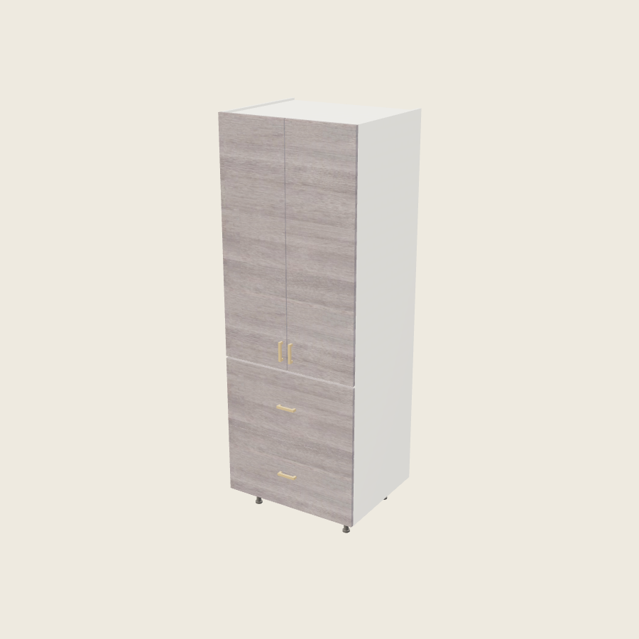 Torino Gray Wood Tall Two Drawer Utility Cabinet - T2DB3084 — 2020 catalog rendering; finish and installed options are illustrative