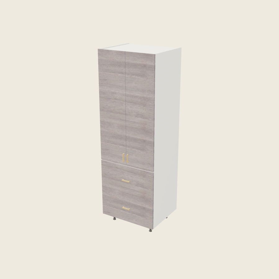 Torino Gray Wood Tall Two Drawer Utility Cabinet - T2DB3089 — 2020 catalog rendering; finish and installed options are illustrative