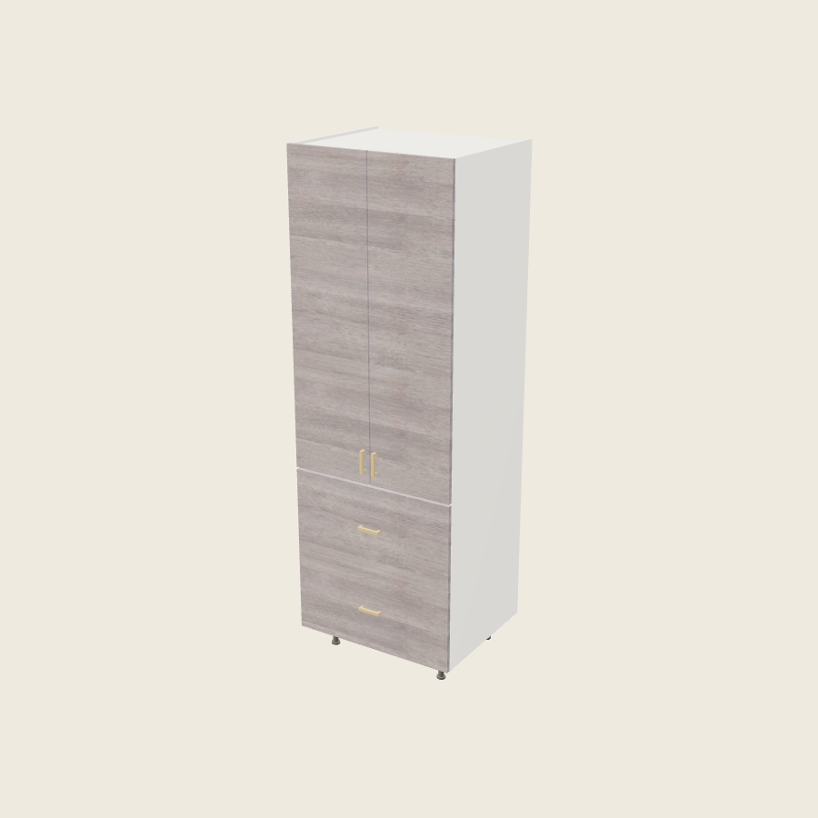 Torino Gray Wood Tall Two Drawer with One Inner Drawer Utility Cabinet - T2DBID3089 — 2020 catalog rendering; finish and installed options are illustrative