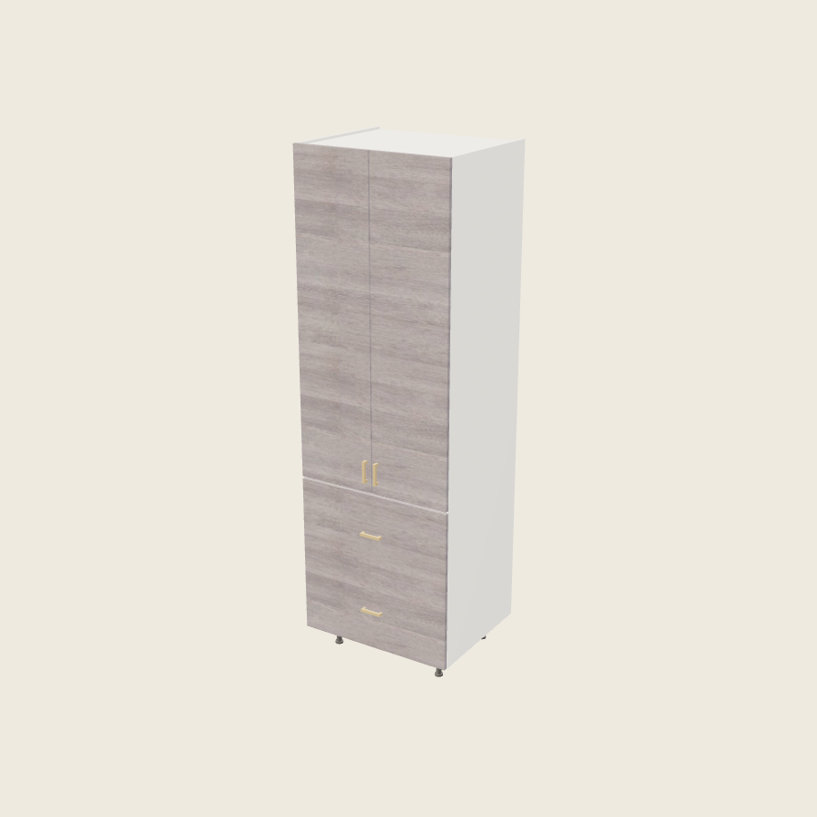 Torino Gray Wood Tall Two Drawer with One Inner Drawer Utility Cabinet - T2DBID3094 — 2020 catalog rendering; finish and installed options are illustrative
