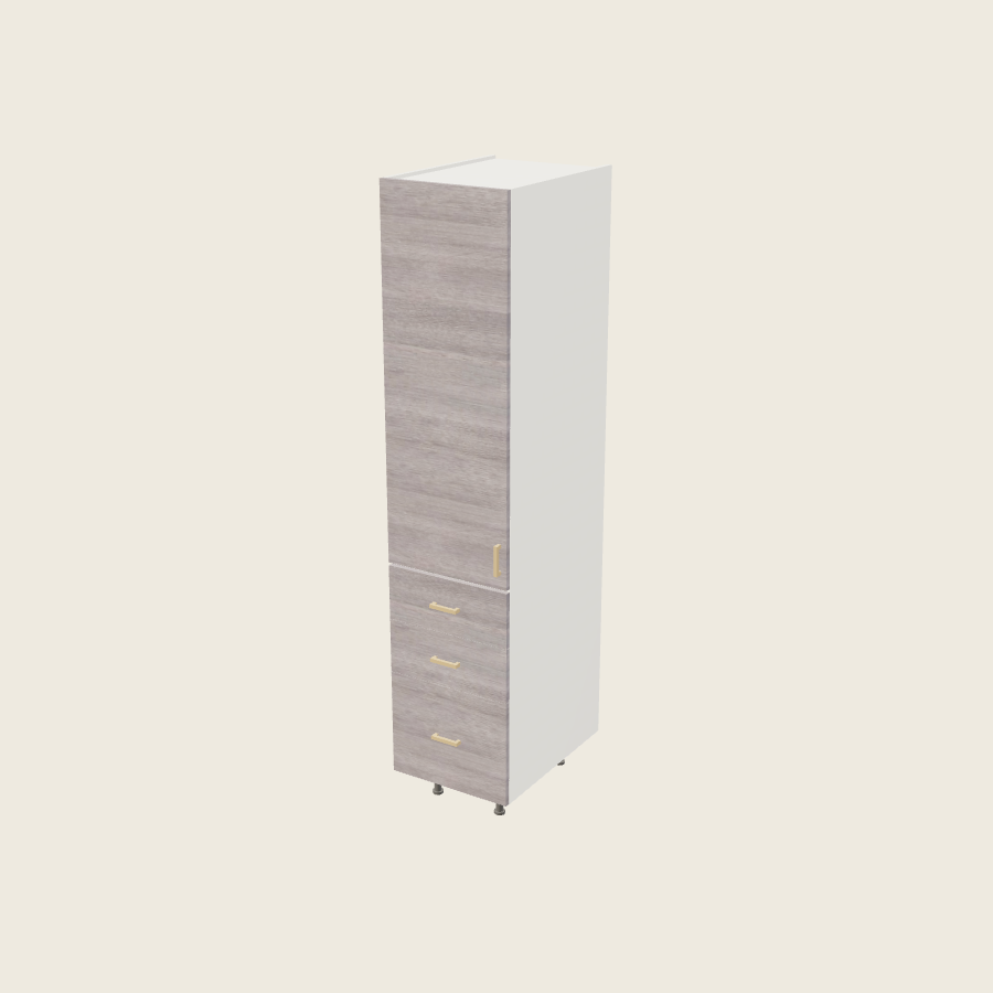 Torino Gray Wood Tall Three Drawer Utility Cabinet - T3DB1884 — 2020 catalog rendering; left-hand arrangement shown; finish and installed options are illustrative