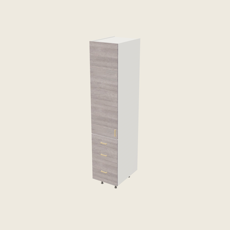 Torino Gray Wood Tall Three Drawer Utility Cabinet - T3DB1889 — 2020 catalog rendering; left-hand arrangement shown; finish and installed options are illustrative