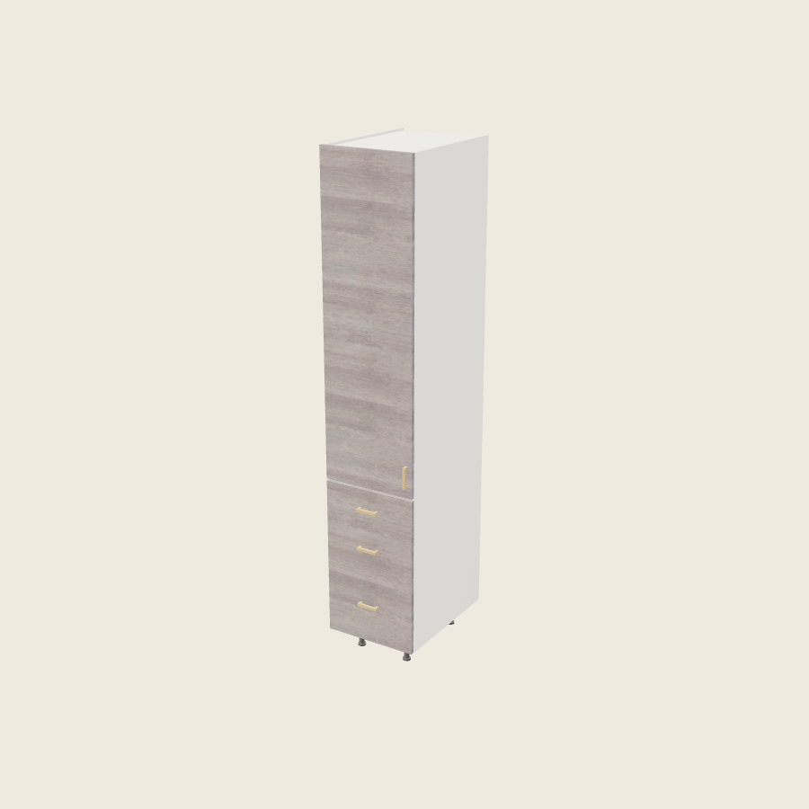 Torino Gray Wood Tall Three Drawer Utility Cabinet - T3DB1894 — 2020 catalog rendering; left-hand arrangement shown; finish and installed options are illustrative