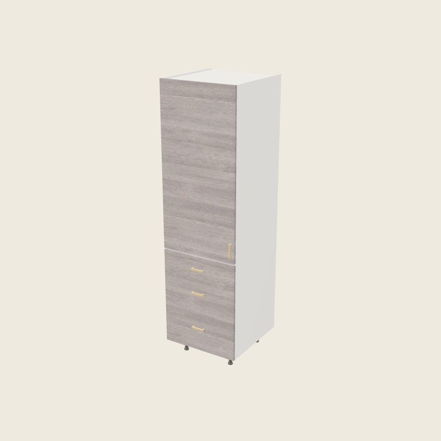 Torino Gray Wood Tall Three Drawer Utility Cabinet - T3DB2484 — 2020 catalog rendering; left-hand arrangement shown; finish and installed options are illustrative