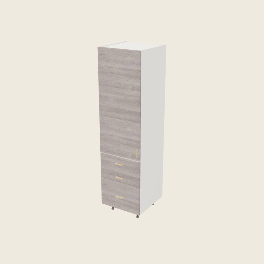 Torino Gray Wood Tall Three Drawer Utility Cabinet - T3DB2489 — 2020 catalog rendering; left-hand arrangement shown; finish and installed options are illustrative
