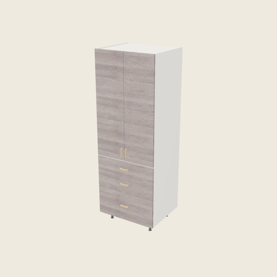Torino Gray Wood Tall Three Drawer Utility Cabinet - T3DB3084 — 2020 catalog rendering; finish and installed options are illustrative