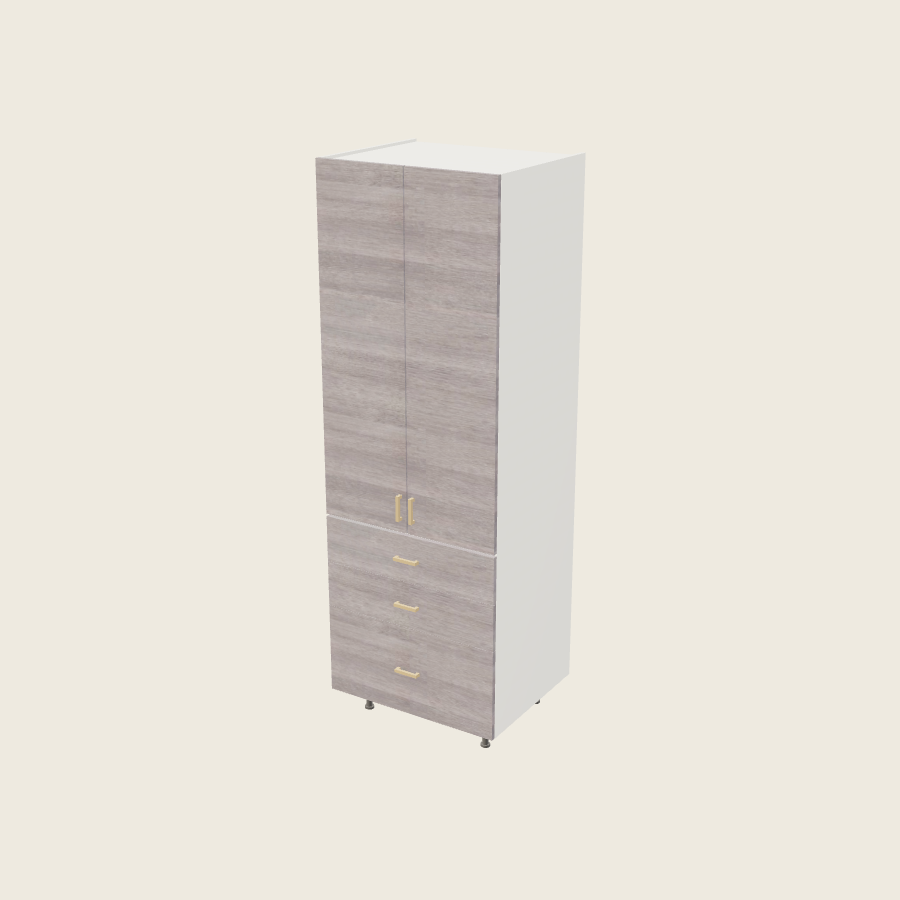 Torino Gray Wood Tall Three Drawer Utility Cabinet - T3DB3089 — 2020 catalog rendering; finish and installed options are illustrative