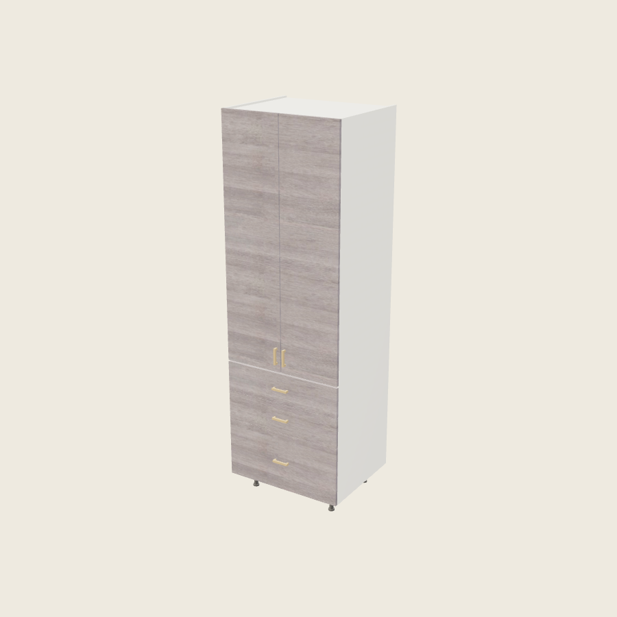 Torino Gray Wood Tall Three Drawer Utility Cabinet - T3DB3094 — 2020 catalog rendering; finish and installed options are illustrative