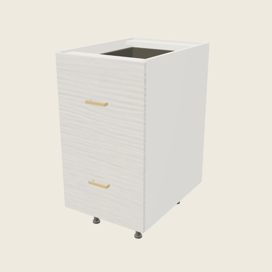 Torino White Pine Two Drawer Bases with One Inner Drawer - 2DBID18 — 2020 catalog rendering; finish and installed options are illustrative