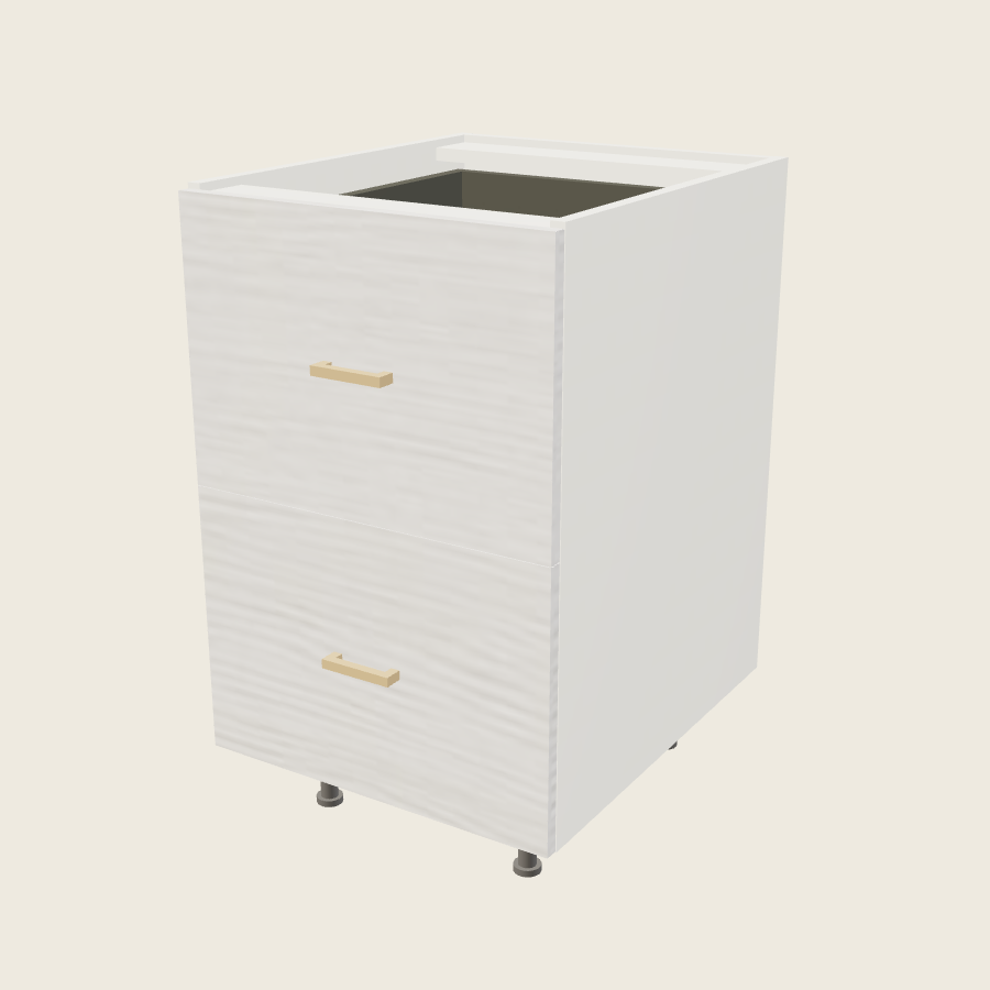 Torino White Pine Two Drawer Bases with One Inner Drawer - 2DBID21 — 2020 catalog rendering; finish and installed options are illustrative