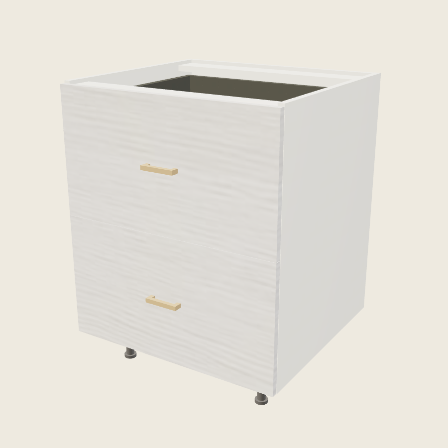 Torino White Pine Two Drawer Bases with One Inner Drawer - 2DBID27 — 2020 catalog rendering; finish and installed options are illustrative
