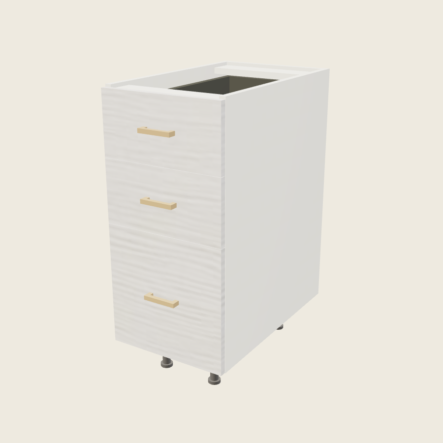 Torino White Pine Three Drawer Base - 3DB15 — 2020 catalog rendering; finish and installed options are illustrative