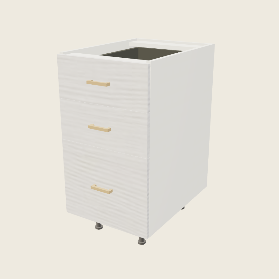 Torino White Pine Three Drawer Base - 3DB18 — 2020 catalog rendering; finish and installed options are illustrative