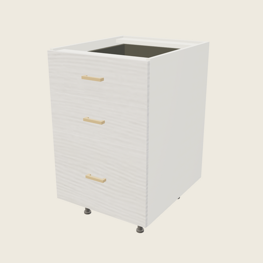 Torino White Pine Three Drawer Base - 3DB21 — 2020 catalog rendering; finish and installed options are illustrative