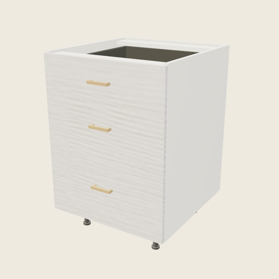 Torino White Pine Three Drawer Base - 3DB24 — 2020 catalog rendering; finish and installed options are illustrative