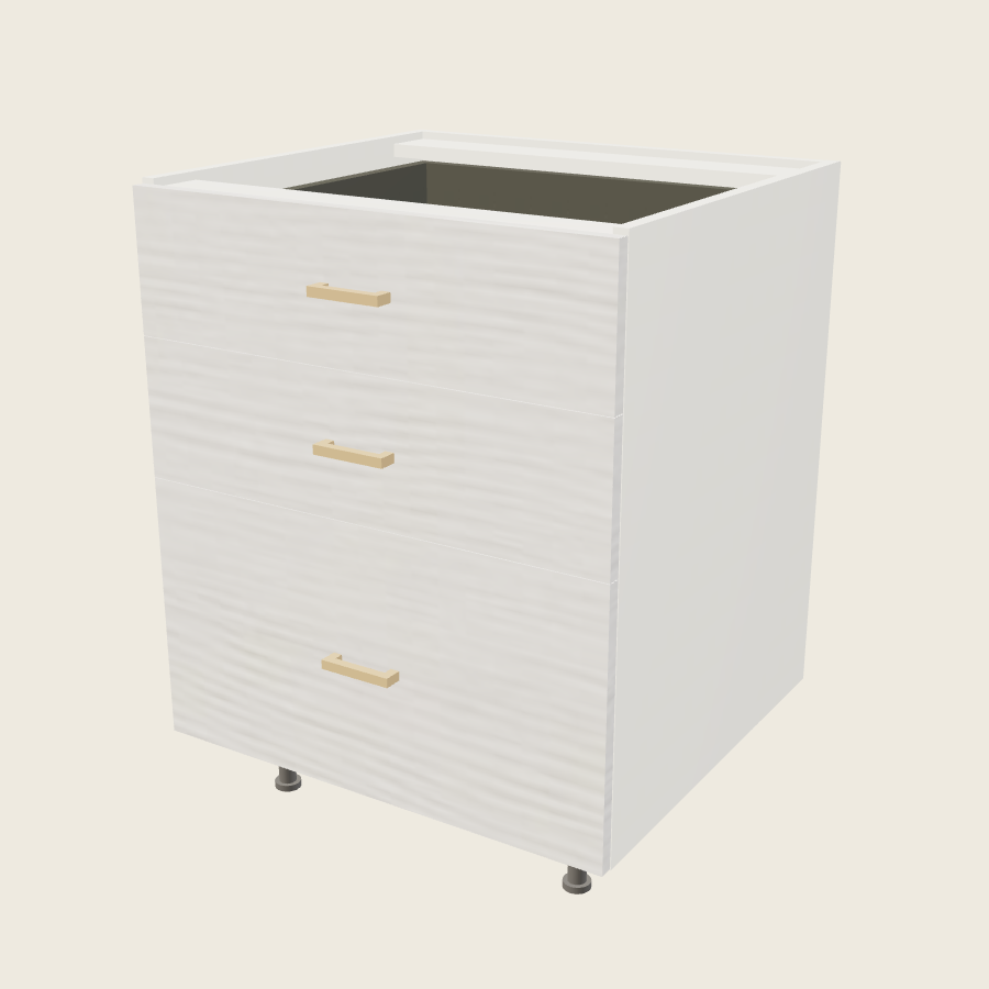 Torino White Pine Three Drawer Base - 3DB27 — 2020 catalog rendering; finish and installed options are illustrative