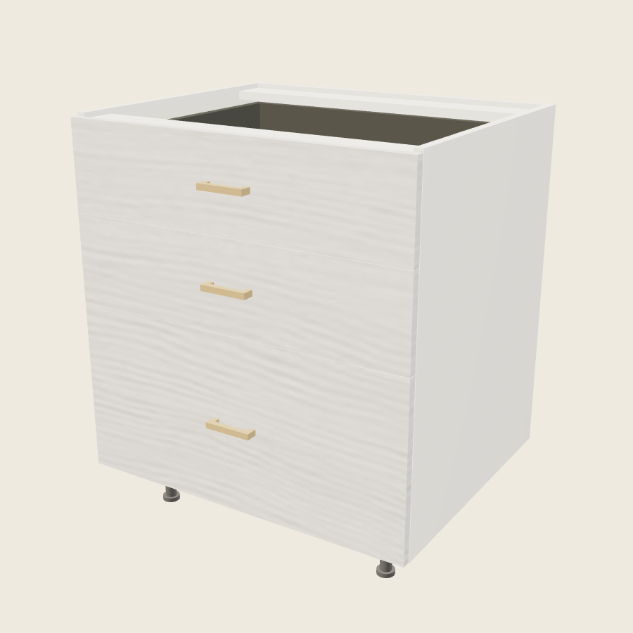Torino White Pine Three Drawer Base - 3DB30 — 2020 catalog rendering; finish and installed options are illustrative