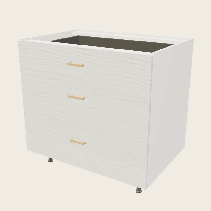 Torino White Pine Three Drawer Base - 3DB36 — 2020 catalog rendering; finish and installed options are illustrative