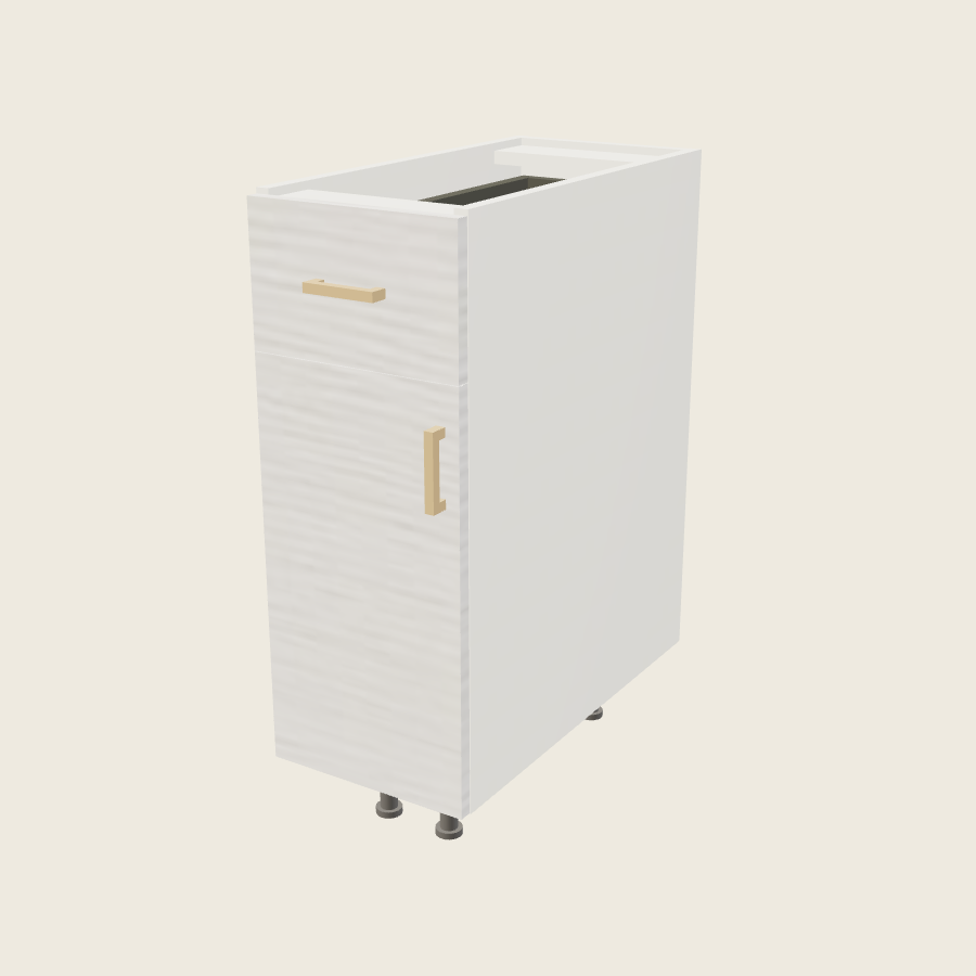 Torino White Pine Single Door Single Drawer Base - B12 — 2020 catalog rendering; left-hand arrangement shown; finish and installed options are illustrative