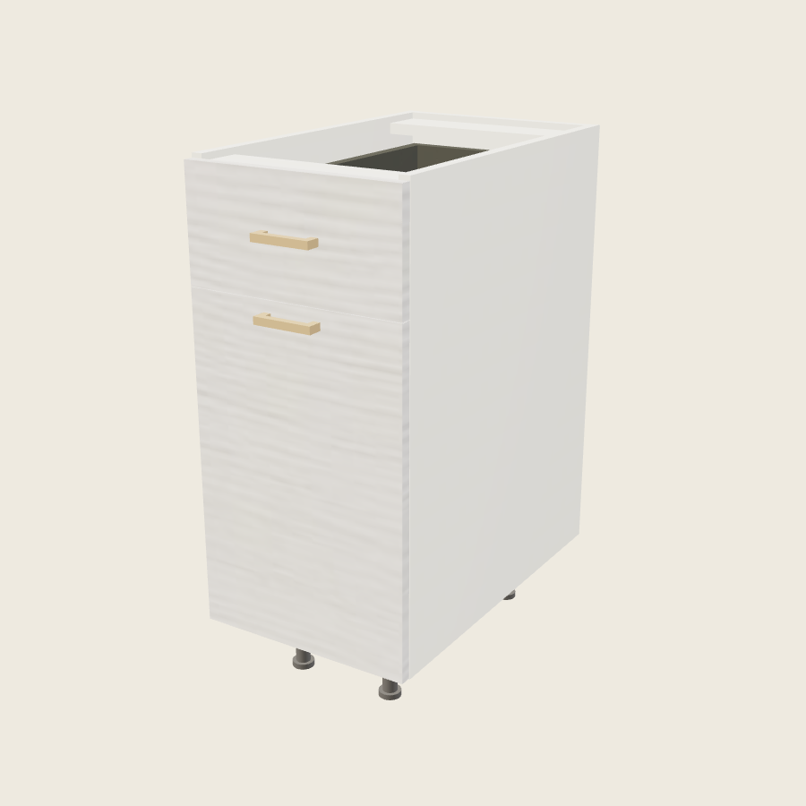 Torino White Pine Single Door Single Drawer Base with Single Trash Can Pullout - B15TCPO — 2020 catalog rendering; finish and installed options are illustrative