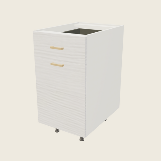 Torino White Pine Single Door Single Drawer Bases with Double Trash Can Pullout - B18TCPO — 2020 catalog rendering; finish and installed options are illustrative