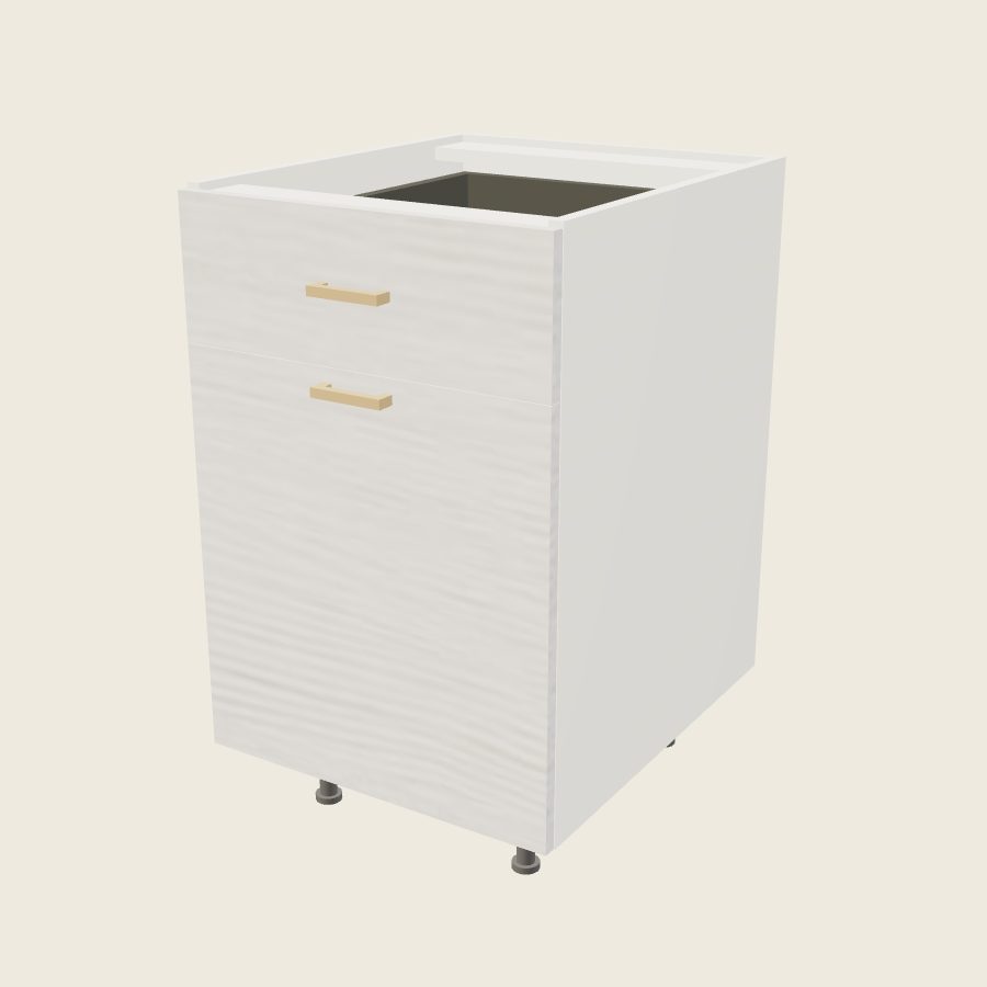 Torino White Pine Single Door Single Drawer Bases with Double Trash Can Pullout - B21TCPO — 2020 catalog rendering; finish and installed options are illustrative