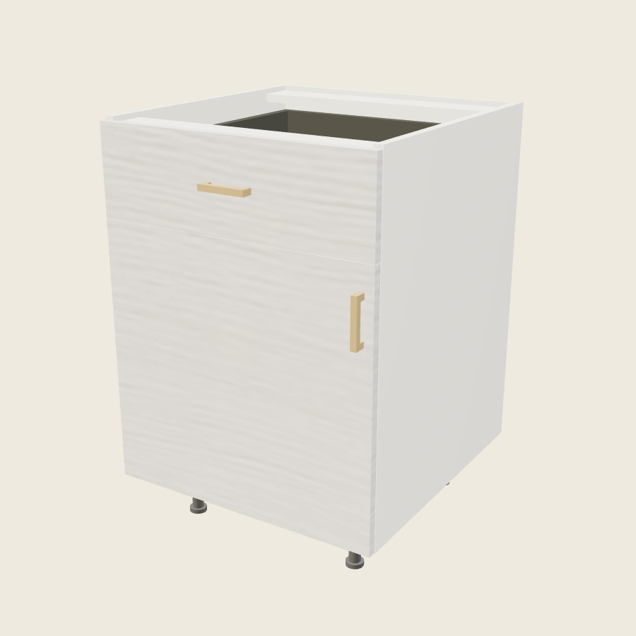 Torino White Pine Single Door Single Drawer Base - B24S — 2020 catalog rendering; left-hand arrangement shown; finish and installed options are illustrative