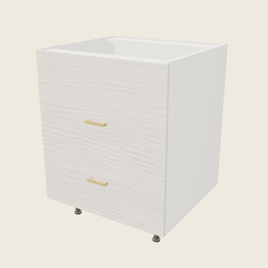 Torino White Pine Two Drawer One False Drawer Front Range Base - RB3DB27 — 2020 catalog rendering; finish and installed options are illustrative