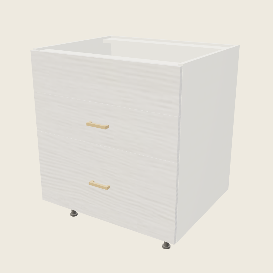 Torino White Pine Two Drawer One False Drawer Front Range Base - RB3DB30 — 2020 catalog rendering; finish and installed options are illustrative