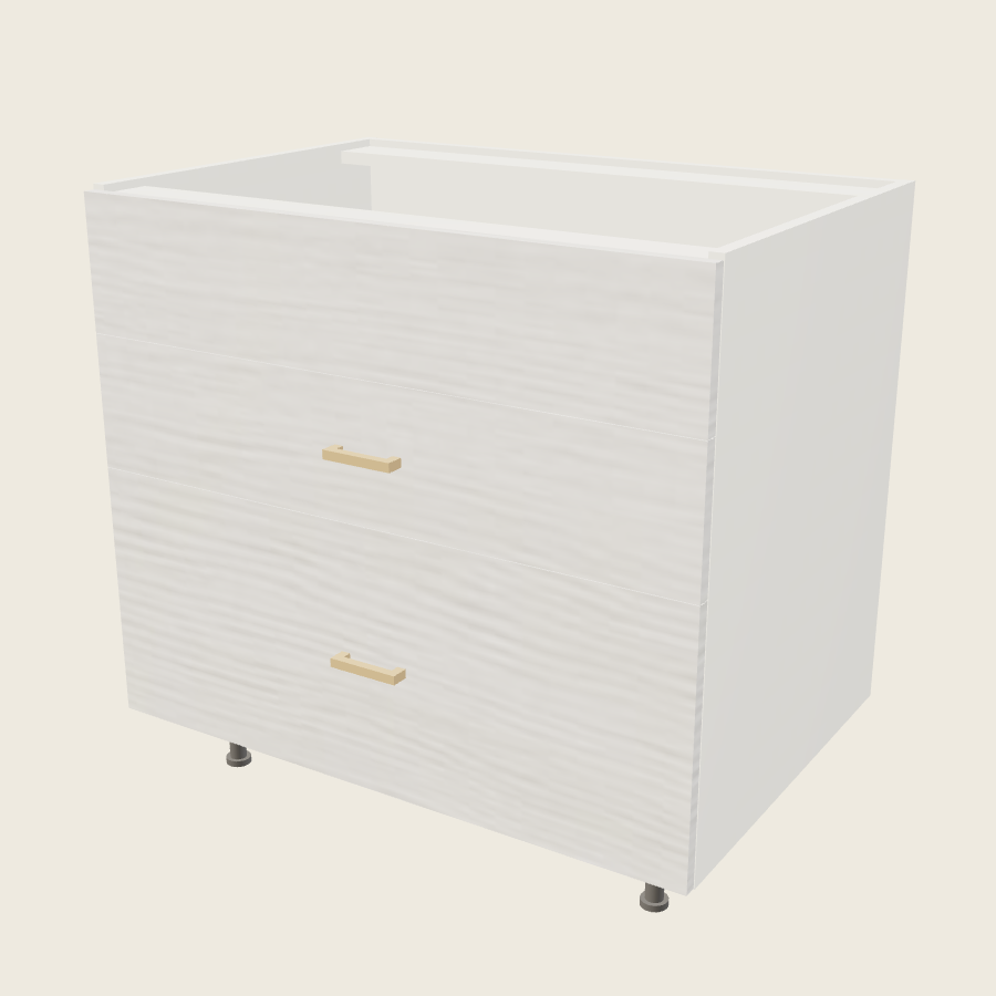 Torino White Pine Two Drawer One False Drawer Front Range Base - RB3DB36 — 2020 catalog rendering; finish and installed options are illustrative