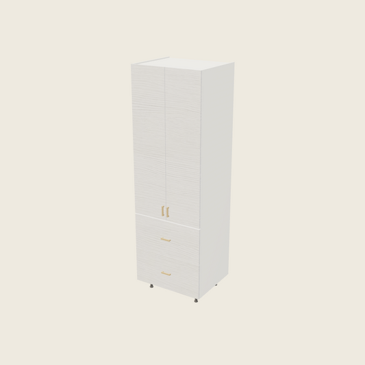 Torino White Pine Tall Two Drawer with One Inner Drawer Utility Cabinet - T2DBID3094 — 2020 catalog rendering; finish and installed options are illustrative