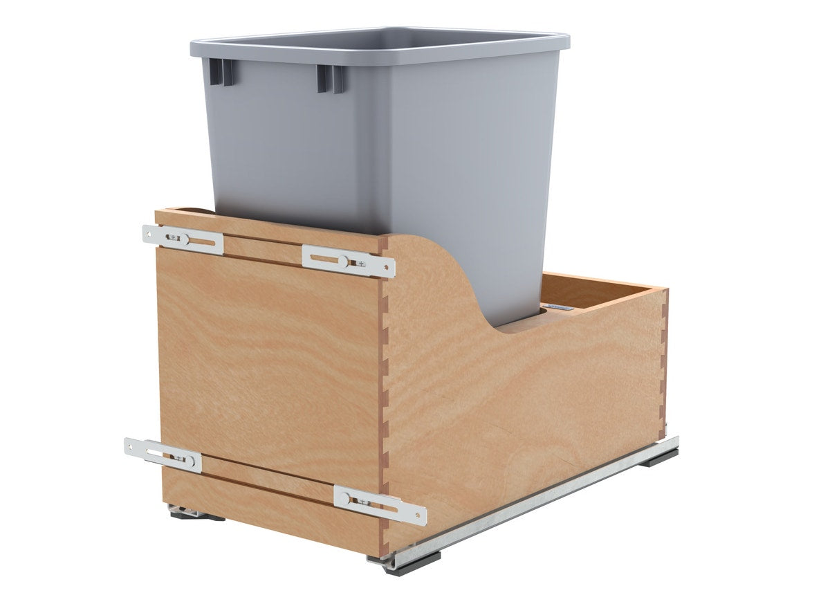 r069 | 4WCSC-1535DM-1 | Bottom Mount Maple Pullout w/ Single 35 qt Waste Container and Blum Soft-Close